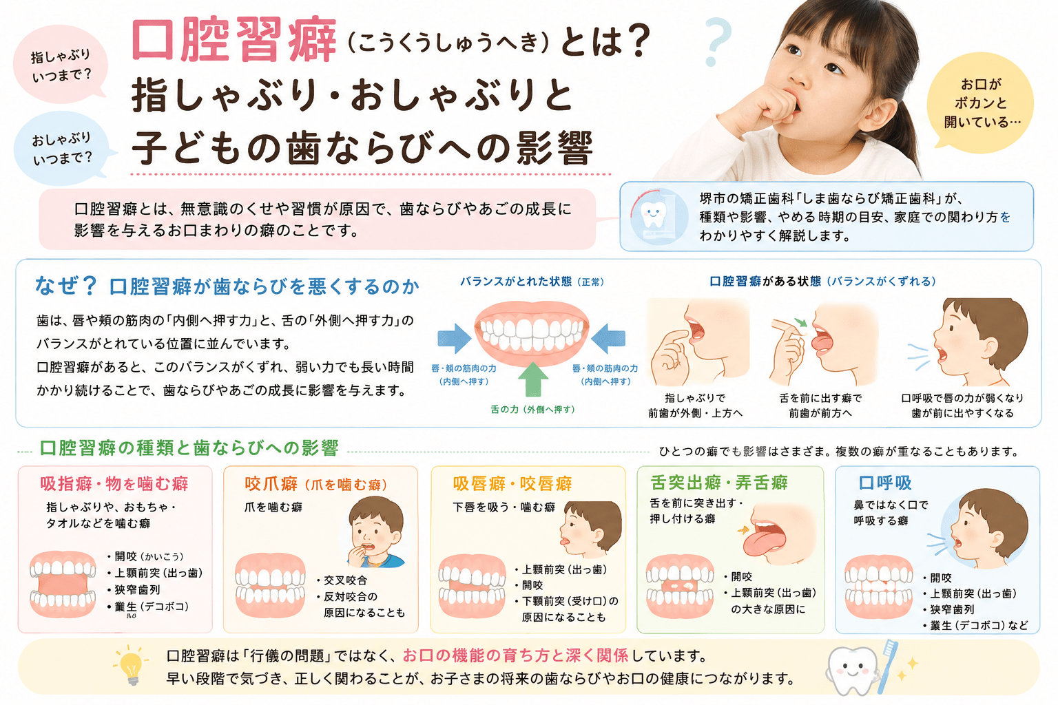 口腔習癖(指しゃぶり・おしゃぶり)と子どもの歯ならび|堺市・しま歯ならび矯正歯科